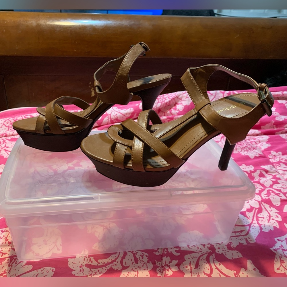 BCBGeneration leather strappy platform heels brow… - image 5